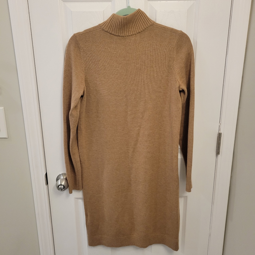 Hugo Boss Fabelletta Long Sleeve Camel Tan Virgin Wool/Cotton Sweater Dress
